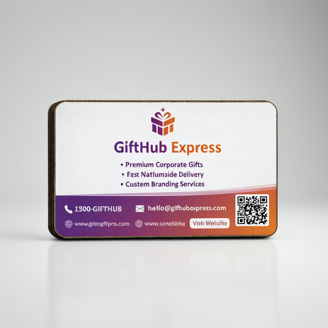 promotional Fridge Magnet business card with contact information on a white background