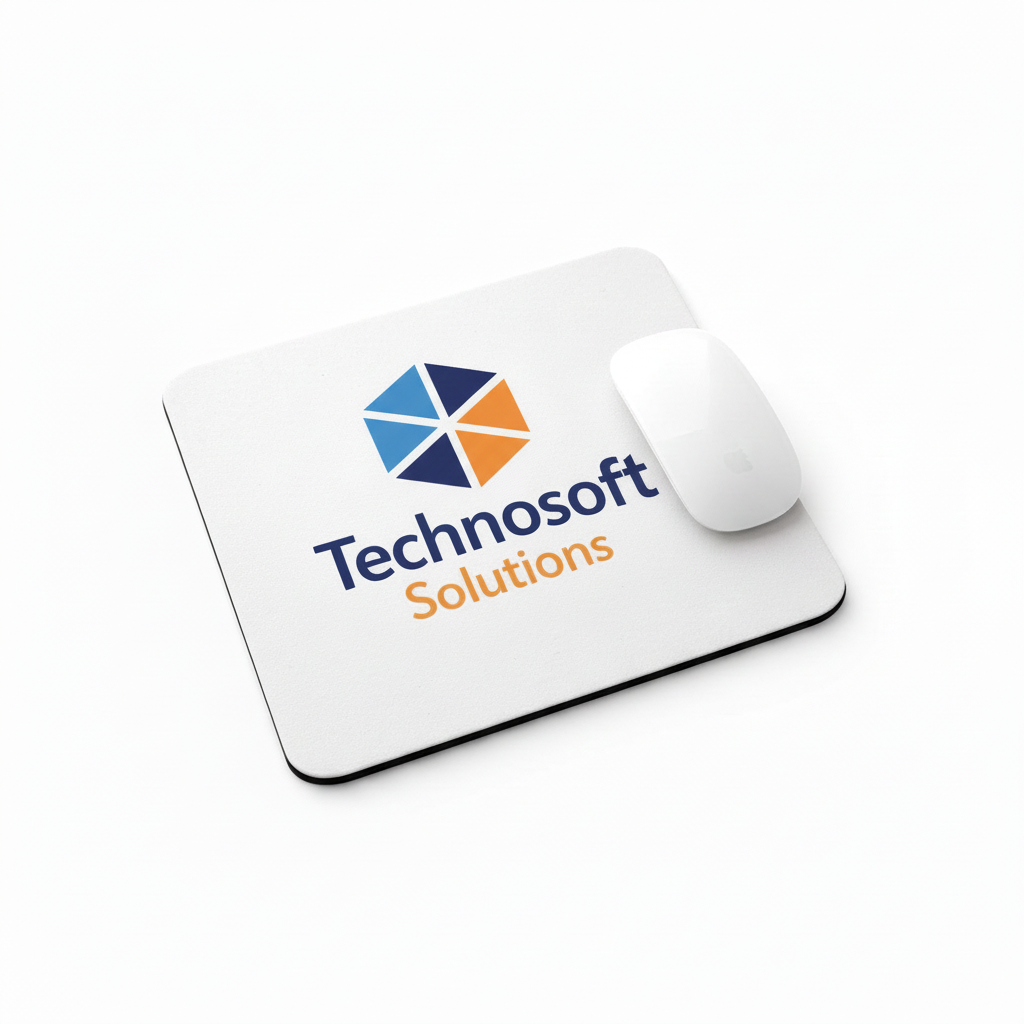 Person using a mouse on a desk with Technoso Solutions logo