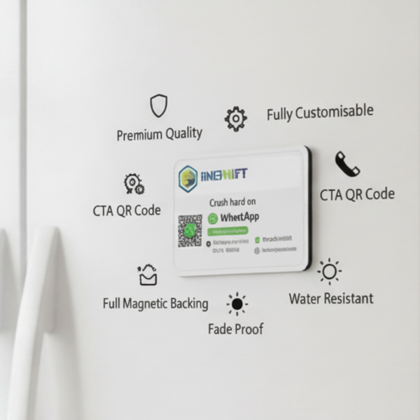 White refrigerator with a magnet on it in a kitchen setting
