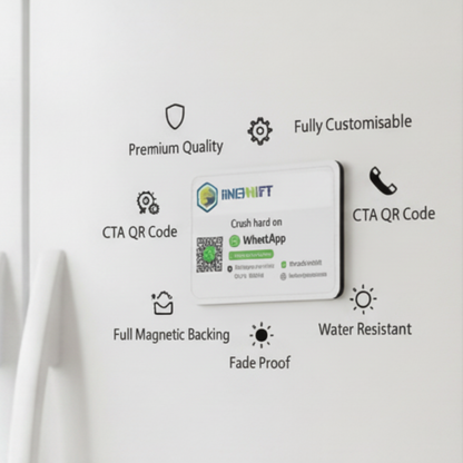 White refrigerator with a magnet on it in a kitchen setting